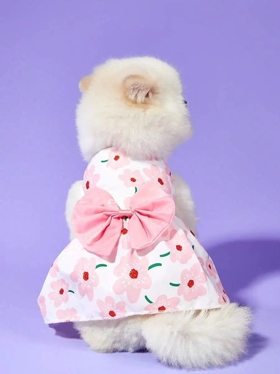 Valentine's Day 1pc Heart Print Bow Decor Pet Dress For Dog For Summer