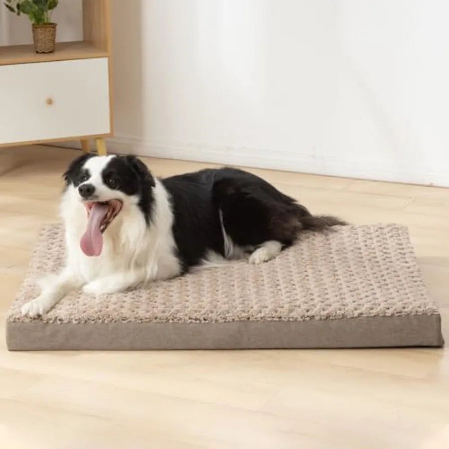 Dog Bed for Crate 1.1" Cooing Pad Reveribe Fanne and Waterproof Canvas for XXX Dog up to 130 b Fit 54" x 33" Basic Crate
