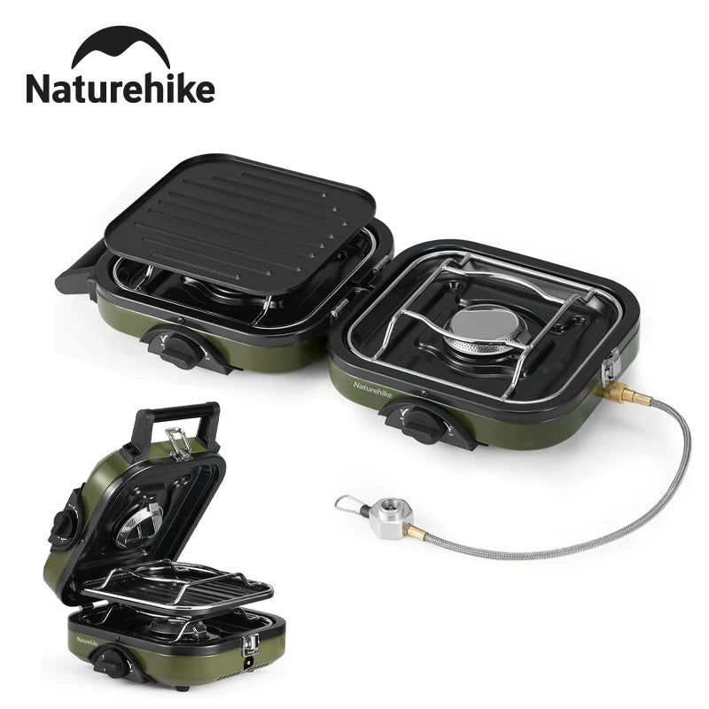 Folding Double Fire Gas Stove Portable Camping Isobutane Gas Stove with 16000 BTU Adjustable Burners Piezo Ignition
