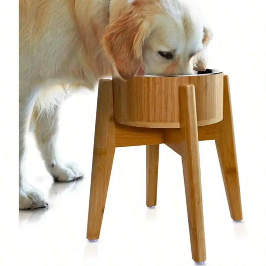Elevated Dog Bowls Large Breed - 15-Inch 74-Oz Capacity Raised Single Dog Food Station Designed For Dry And Wet Pet Foods Features Ant And Bug Deterrent Technology Crafted With Natural Bamboo Material And Durable Stainless Steel