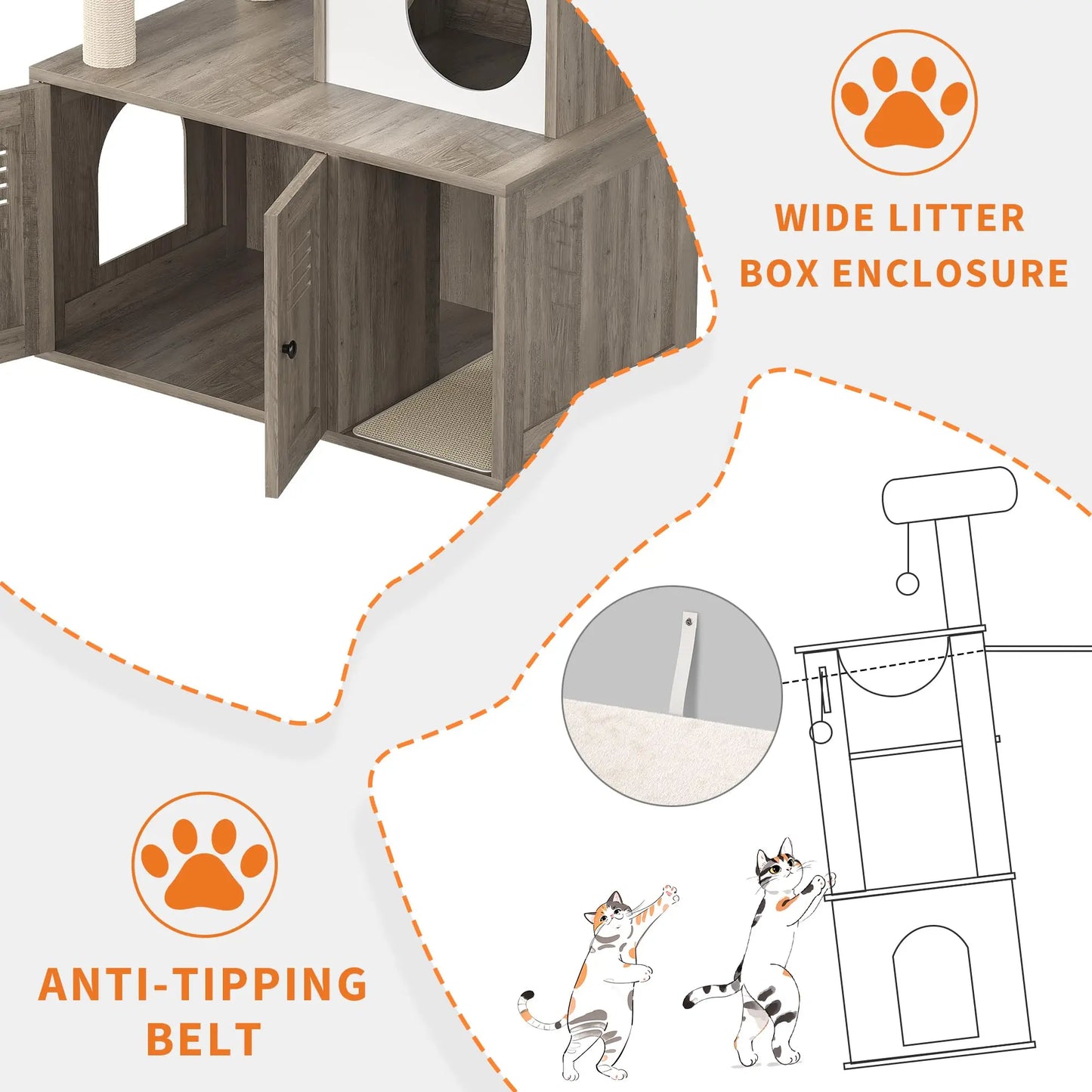 Modern Wooden Cat Tree With Hidden Litter Box, Multi-Level Cat Condo Furniture, Scratching Posts & Litter Cabinet For Indoor Cats