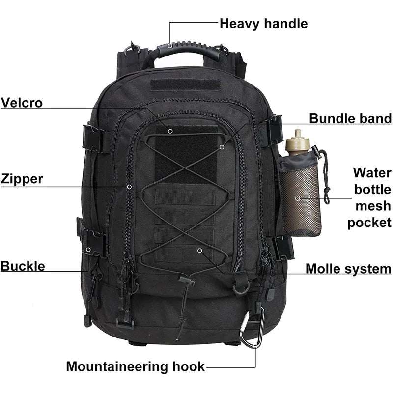 60L Military Tactical Backpack Army Molle Assault Rucksack Outdoor Travel Hiking Rucksacks Camping Hunting Mochila Hombre