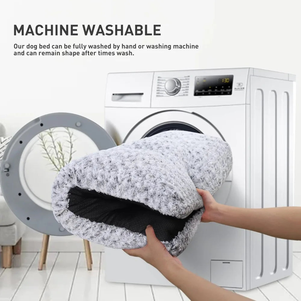 Washable Dog Bed Deluxe Plush Crate Pad Anti-Slip Pet Sleeping Mat for Large, Medium, Small Dogs, 35" x 23" Gray