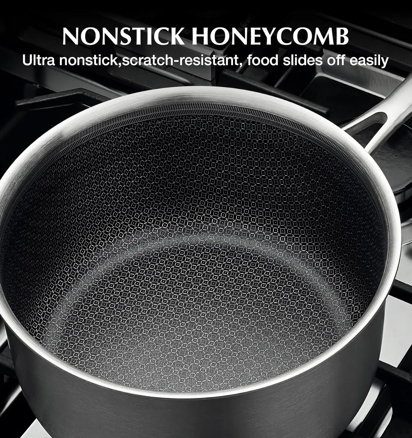 Hybrid Nonstick Stainless Steel Saucepan, 1+2+3 Quart Tri-Ply Stainless Steel Sauce Pan, Sauce Pan Set