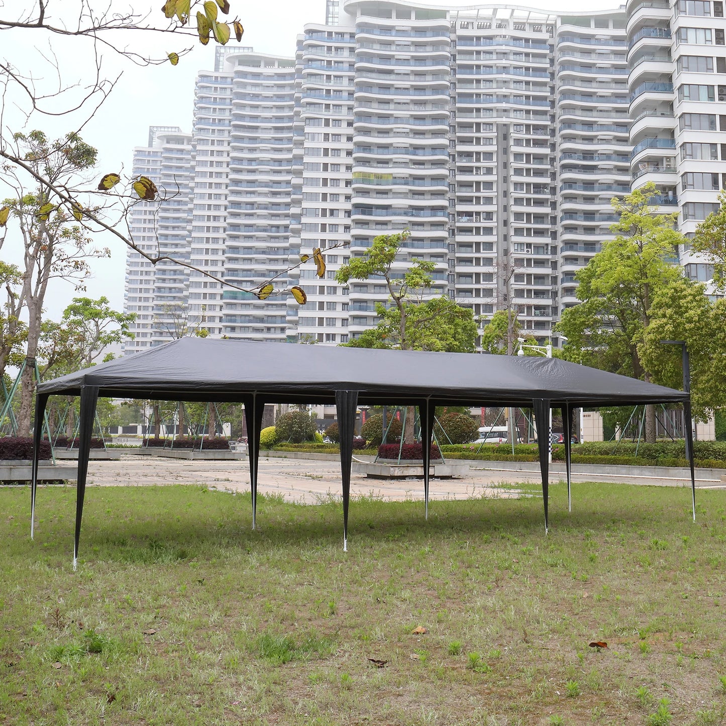 10 x 30 FT Outdoor Party Tent with 8 Removable Sidewalls, Waterproof Canopy Patio Wedding Gazebo, Heavy Duty Iron Frame, Black