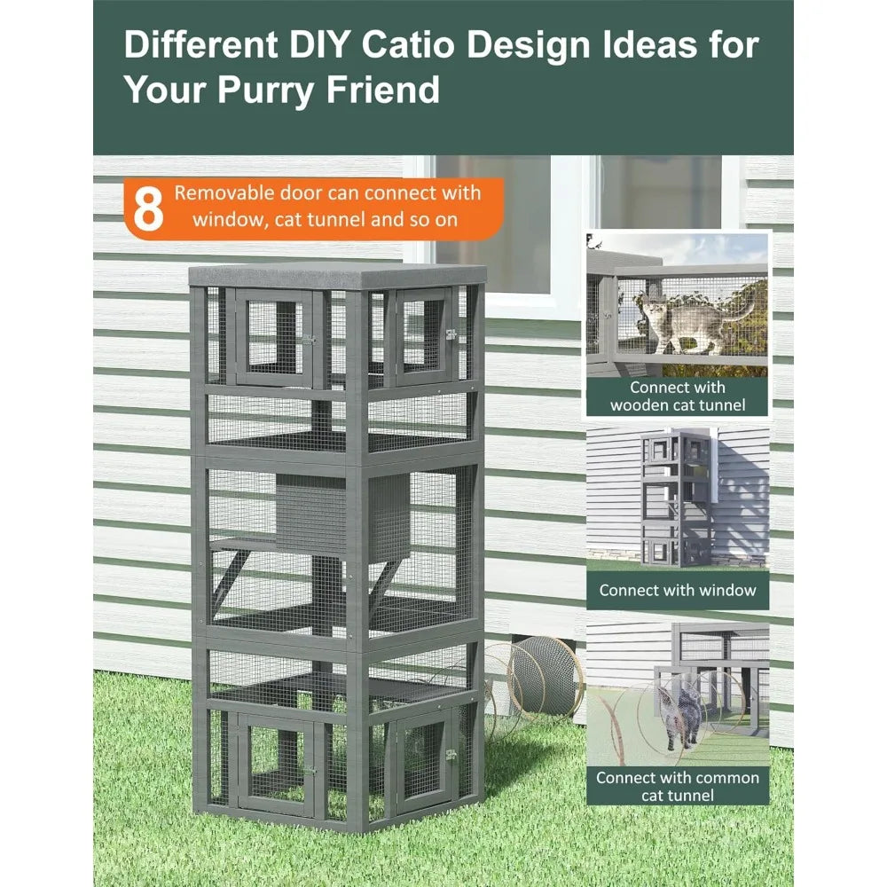 Outdoor Enclosure, 3 Tiers Cat Enclosure with Platform, Resting Box and 8 Removable Door can Connect with Cats Tunnel