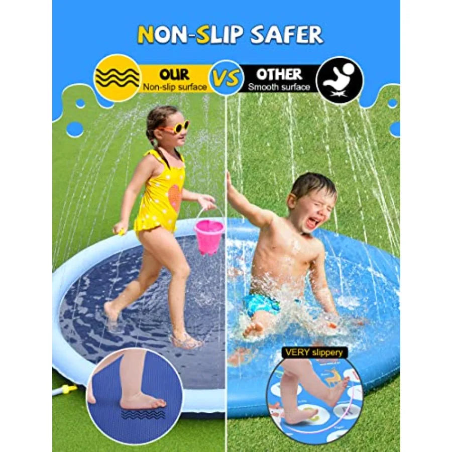Non-Slip Splash Pad for Everyone and Pets, Thickened Sprinkler Pool Summer Outdoor Water Toy Backyard Fountain Play Mat for Everyone, Including Pets 97"