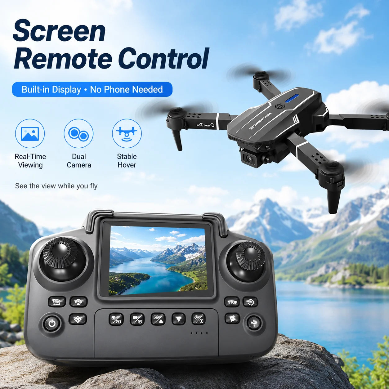 2.4Ghz RC Drone with HD Dual Camera Altitude Hold Path Planning Flight 3-Speed Adjustable Foldable Drone Toy