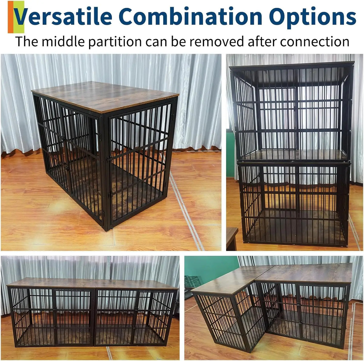 48-inch Heavy-Duty Dog Kennels 3 Lockable Doors Indoor Dog Kennel Wooden Dog Crate End Table Furniture Pet Cage for Medium/Large Dogs
