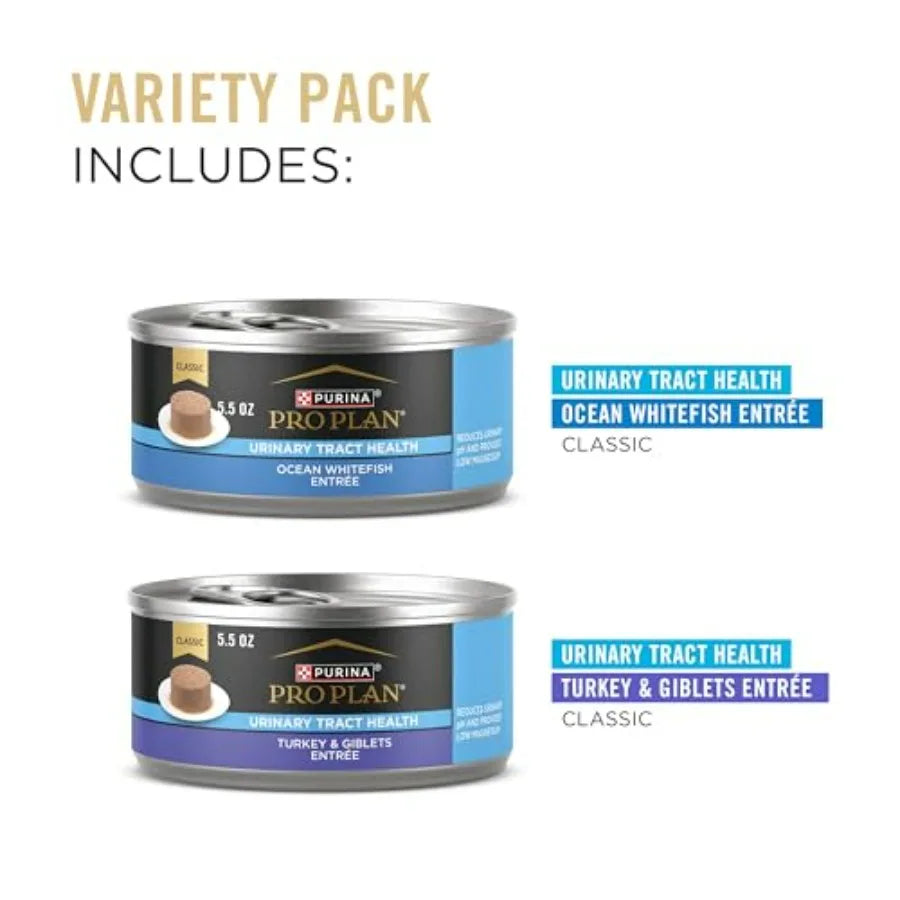 Urinary Tract Health Pate Cat Food Variety Pack, Turkey and Giblets, and Ocean Whitefish Entrees - Pack of 12/5.5 oz. Cans