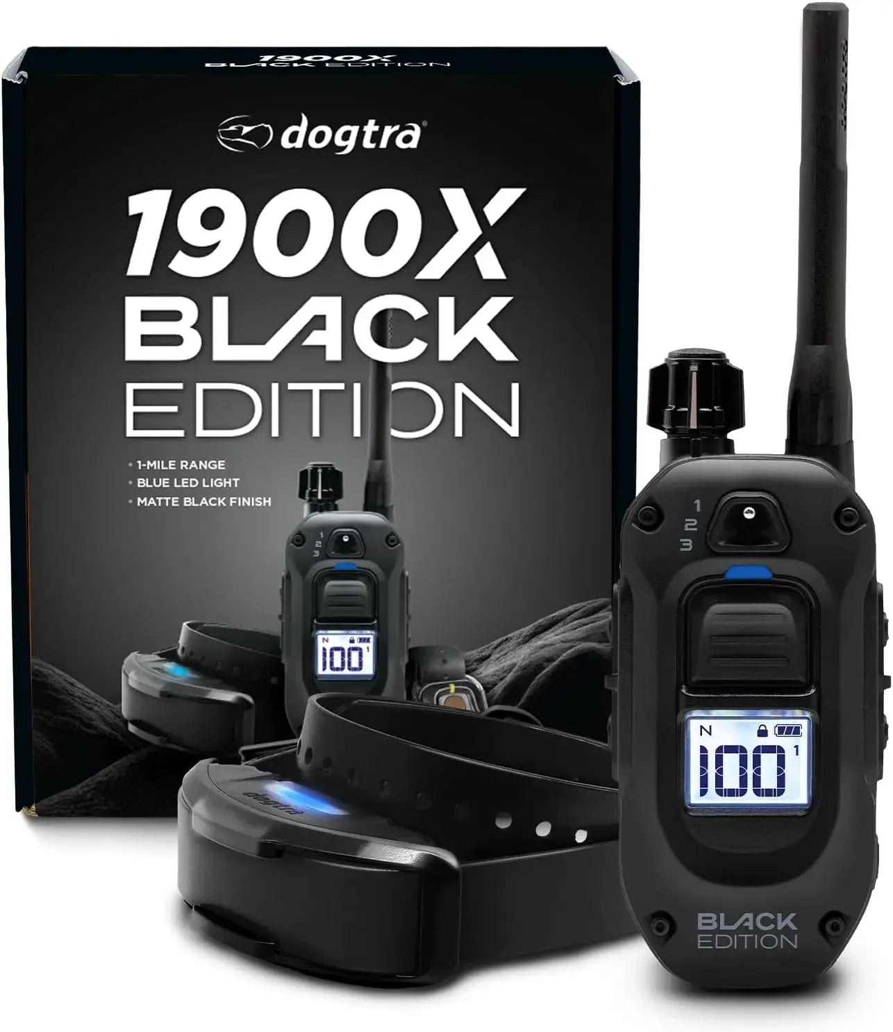 1900X Black Edition E-Collar - 1 Mile Range, Dogs 45 lbs +, IPX9K Waterproof, 100 Stimulation Levels, Vibration, Tone,