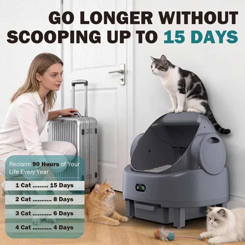 Automatic Litter Box, Open Top Large Self-Cleaning Cat Litter Box for Multi Cats, APP Control & Multiple Safety, Customized