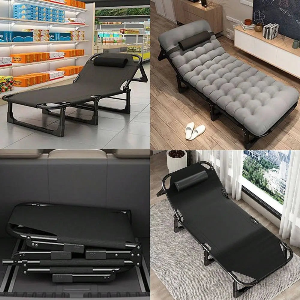 Cot, 4 Positions Adjustable Reclining Folding Camping Cot Sleeping Bed Cots For Adults Outdoor Portable Chaise Lounge Chair W Cushion