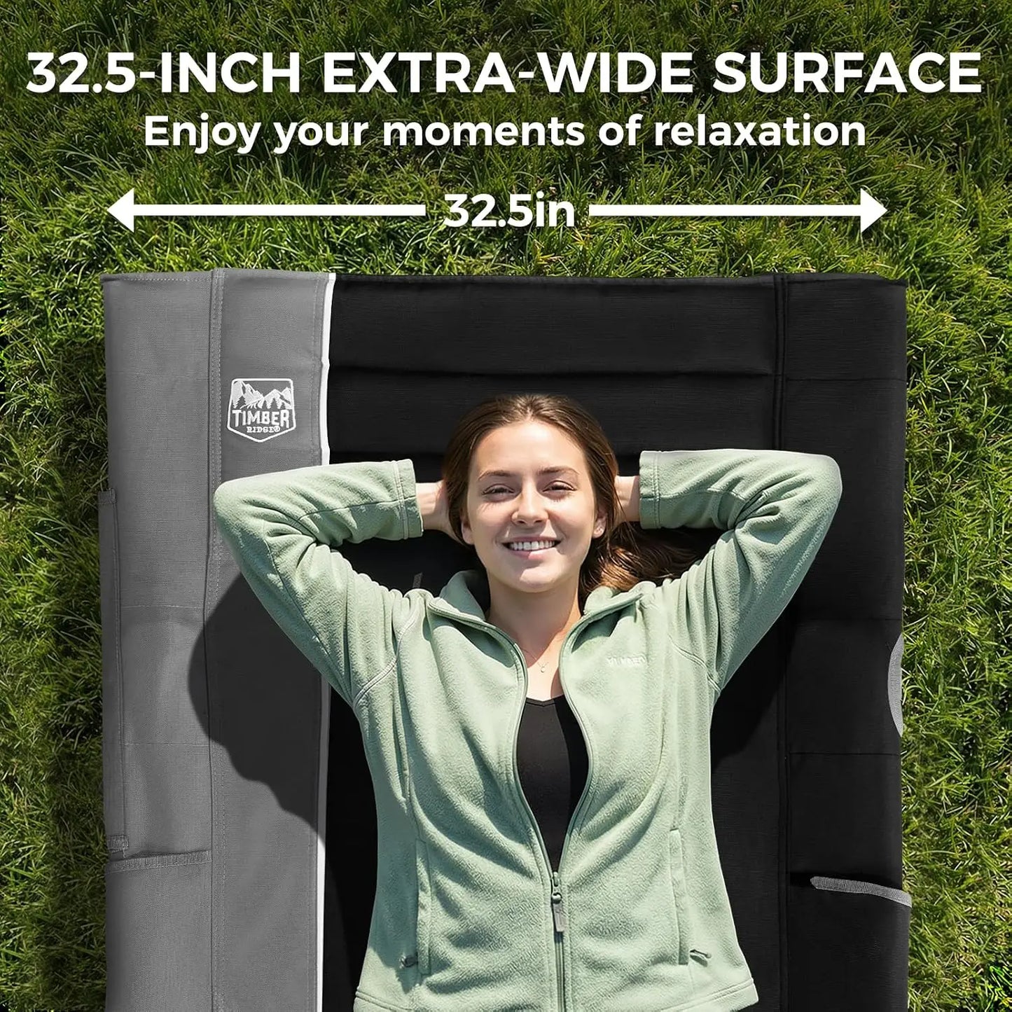 Extra Wide Heavy Duty Camping Cot for Adults, 32.5in Oversized Sleeping Cot with Carry Bag, Easy Set Up, Supports 450lbs, Black