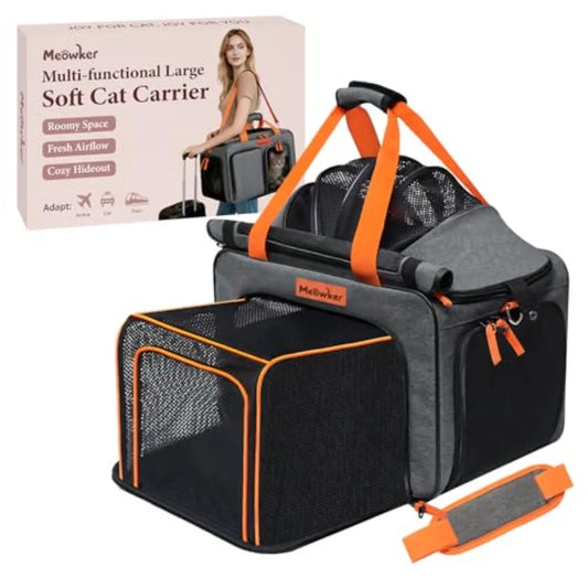 Cat Pet Carrier Soft Sided Bag Airline Approved Foldable Travel Large Carrier for Small Kittens Medium Cats Up to 13 Lbs Expand