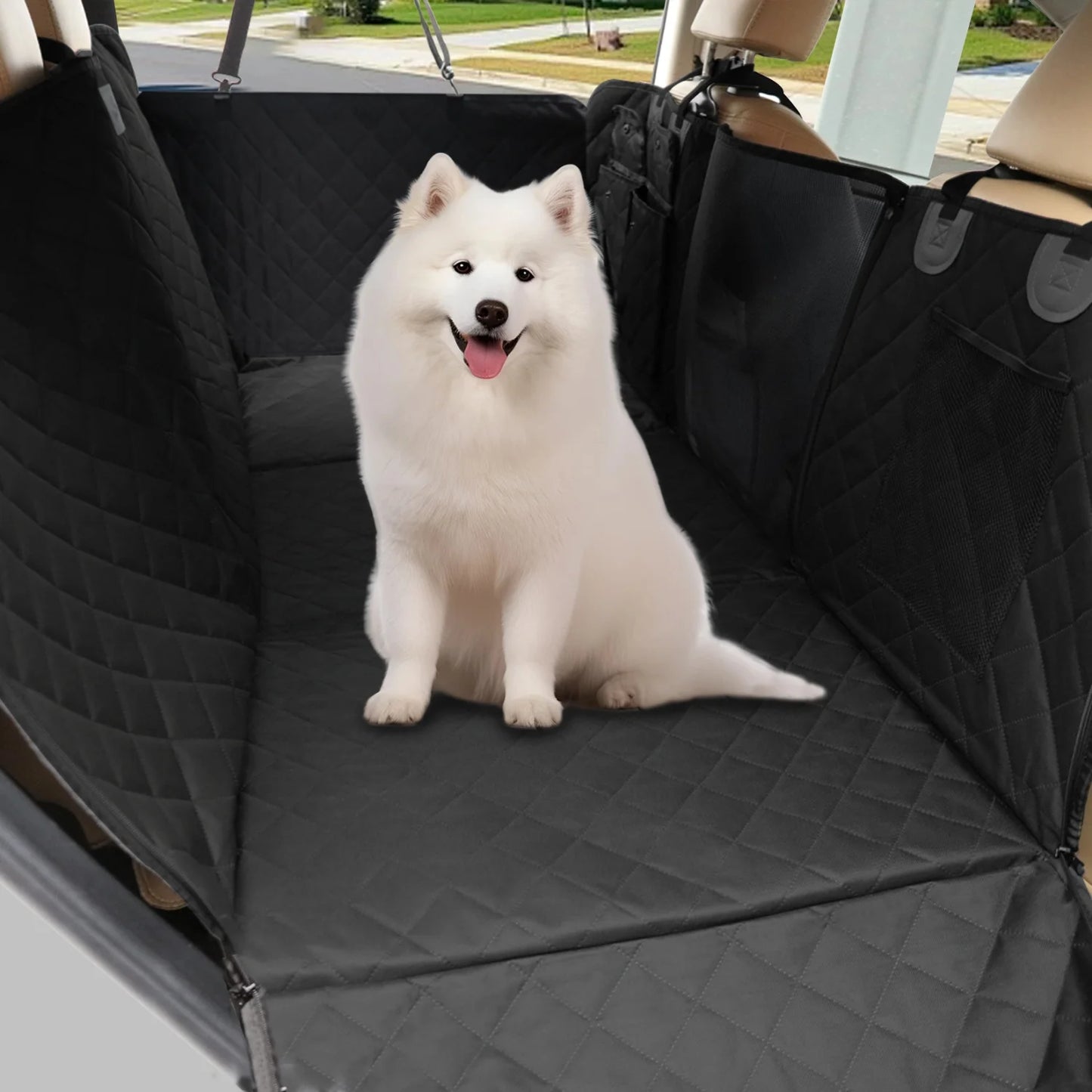 Large Dog Car Seat Cover Back Seat Extender Backseat Protection for Cars with Pockets Hard Bottom Waterproof Scratch-Proof Dog Hammock