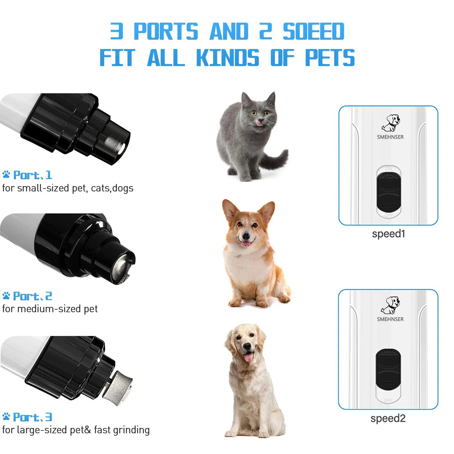 Rechargeable Dog Nail Grinders USB Charging Pet Nail Clippers Electric Dog Cat Paws Nail Grinder Grooming Trimmer Tools