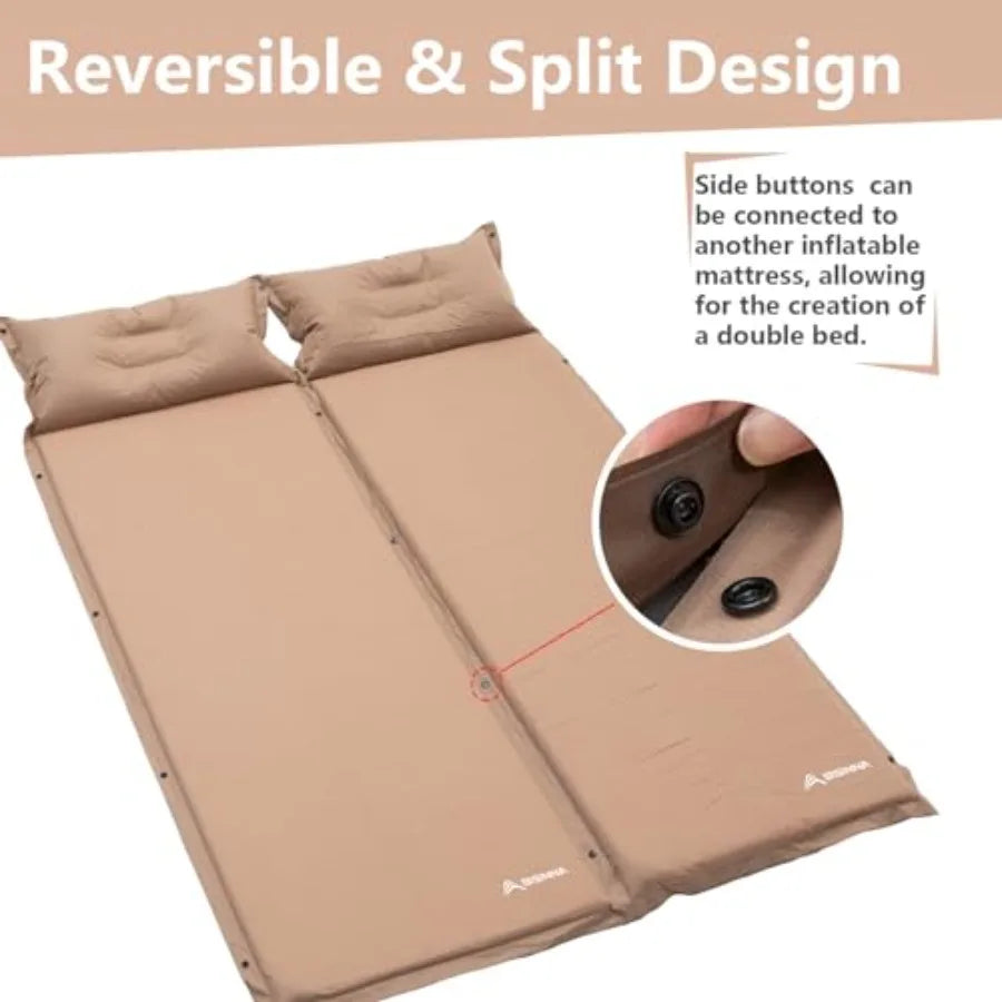 Self-Inflating Sleeping Pad Thick Foam Sleeping Mattress with Pillow for Camping Lightweight Insulated Sleeping Mat Fast Inflate