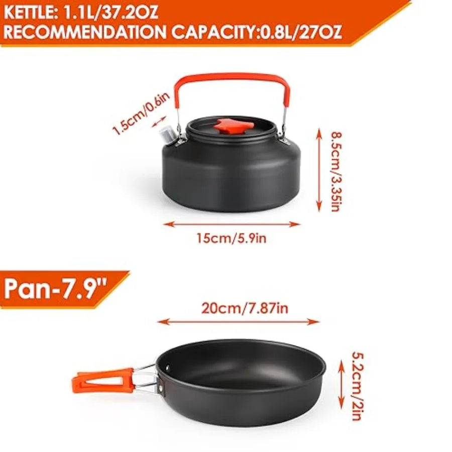 Camping Cookware Set Camping Gear Campfire Utensils Non-Stick Cooking Equipment Lightweight Stackable Pot Pan Bowls with Storage Bag
