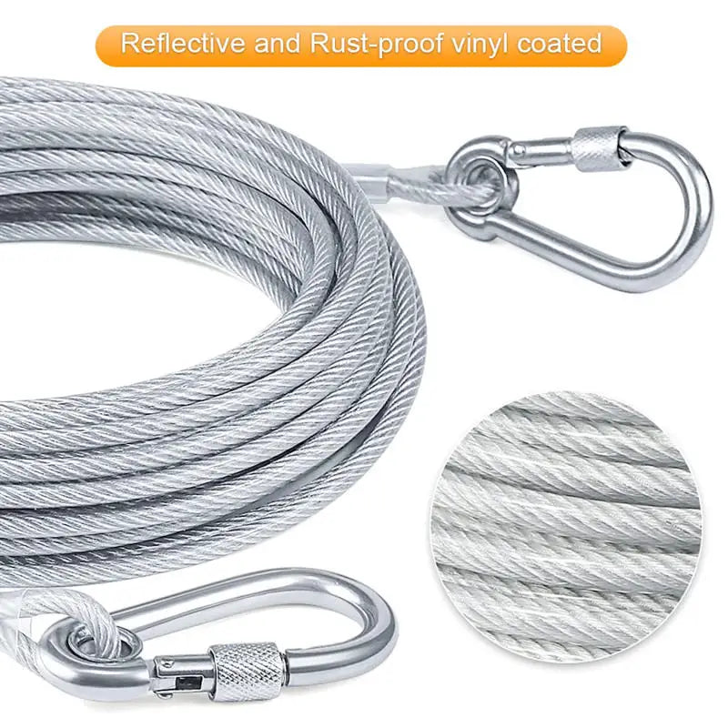Double-Headed Dog Tie Out Cable Leash, Traction Rope with Metal Buckle, Steel Wire Anti-Rust Training Collar, Outdoor Dogs Strap