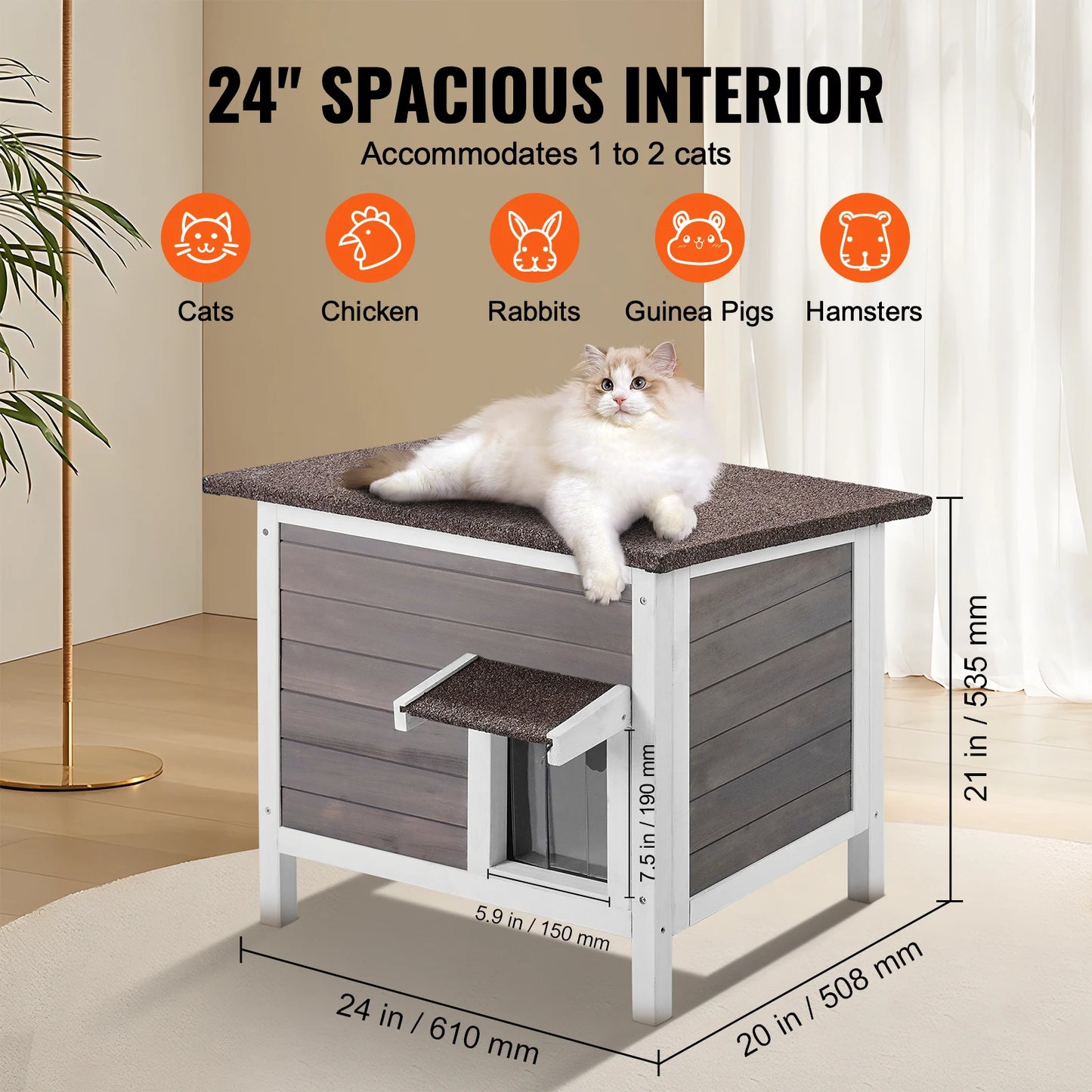 Outdoor Cat House Weatherproof, Feral Cat Shelter for Cat Outdoor Wooden Cat Rabbit House with All-Round Foam Insulated