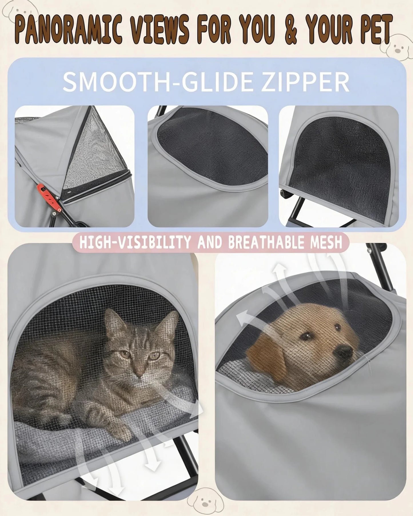 Foldable Pet Stroller Lightweight 4 Wheel Dog Stroller for Small Dogs Cats Portable Travel Pet Cart with Breathable Mesh