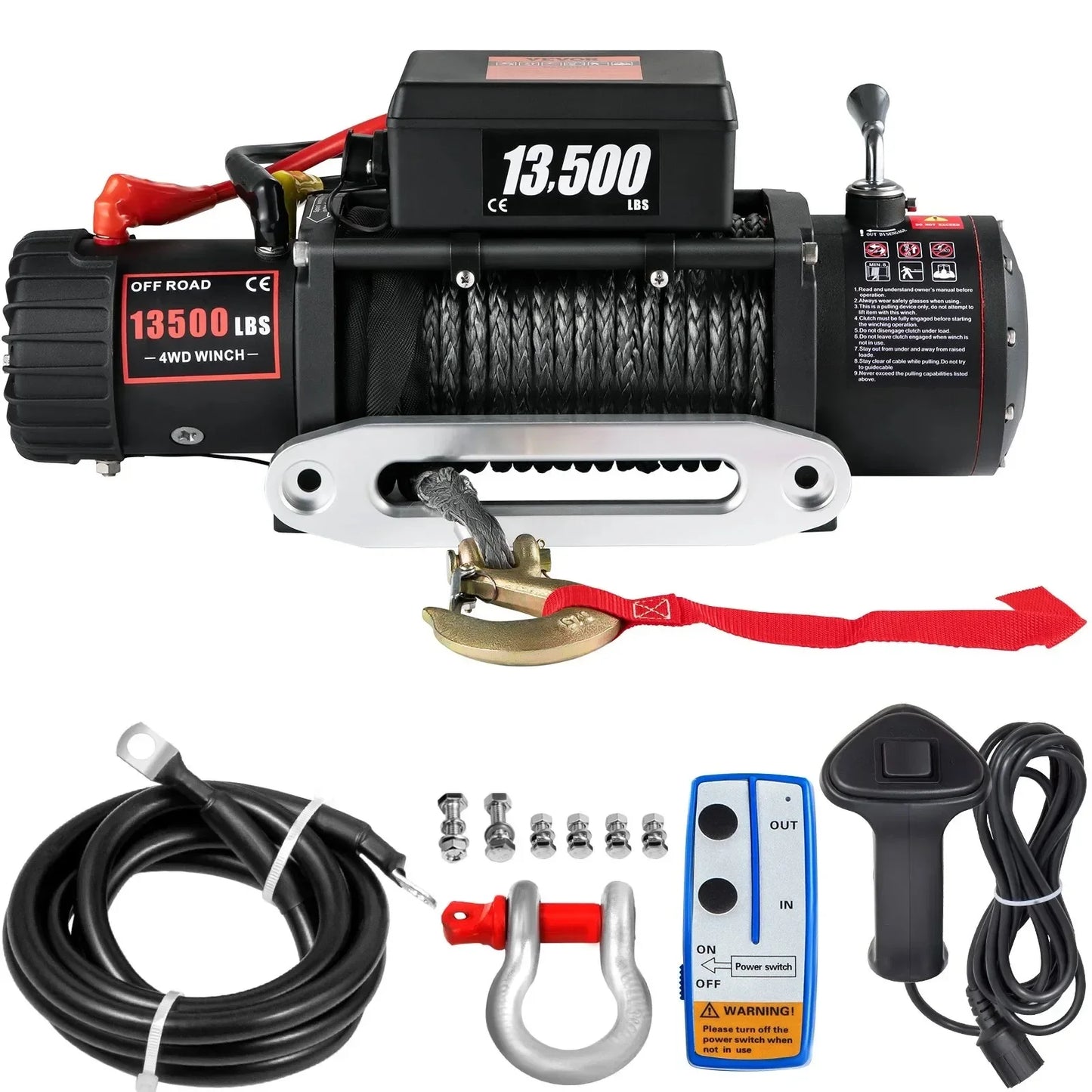 13500 LBS 12V Electric Winch Synthetic Tow Rope Winch 24M/92FT Lifting Hoist for 4X4 Car Trailer ATV Truck Off Road Boat