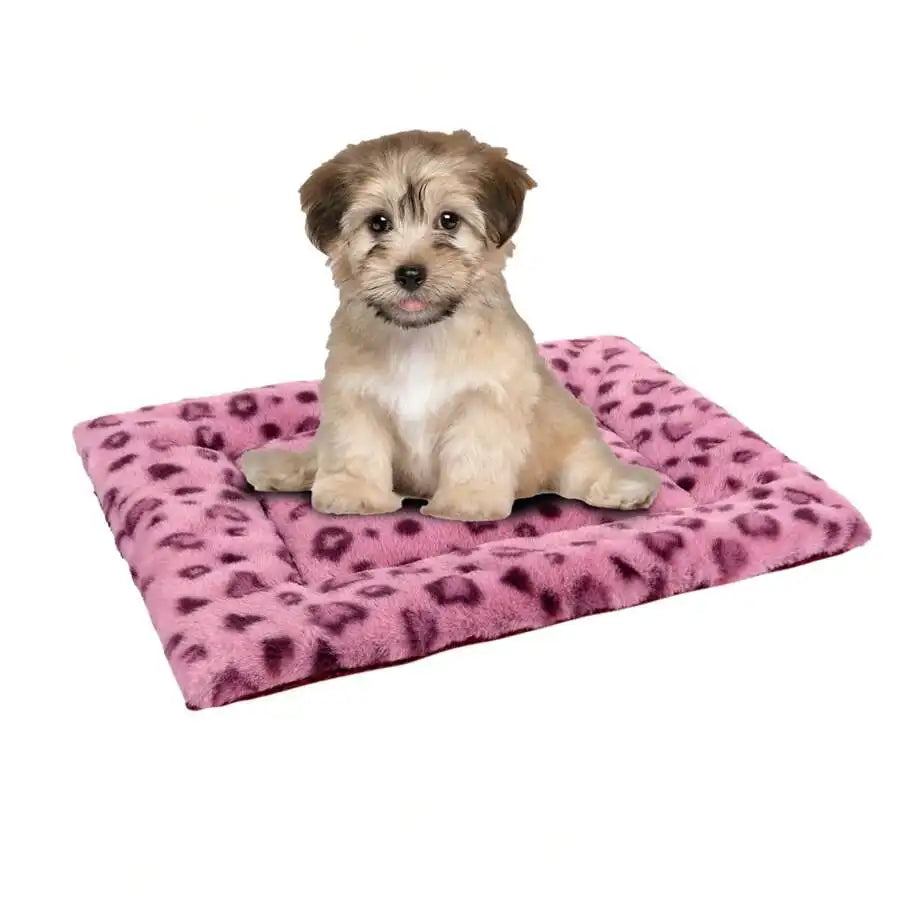 1pc Leopard Print Plush Pet Mat, Reversible Plush Pet Mat Ultra Soft Dog Cat Crate Mat Sleeping Cushion Pad Machine Washable