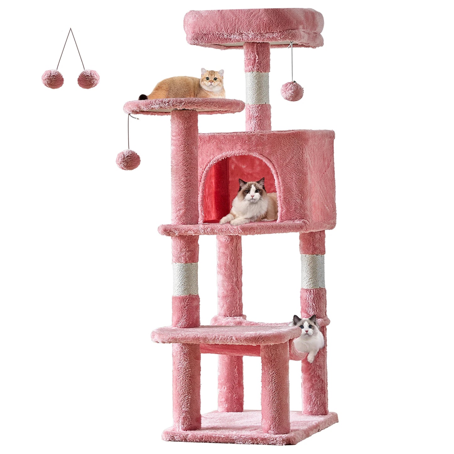 44" Cat Tree Tall Multi-Cat Climbing Tower for Pet Furniture Natural Sisal Scratching Posts Stable Pet House for Indoor Cat
