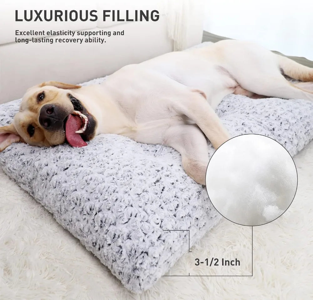 Washable Dog Bed Deluxe Plush Crate Pad Anti-Slip Pet Sleeping Mat for Large, Medium, Small Dogs, 35" x 23" Gray