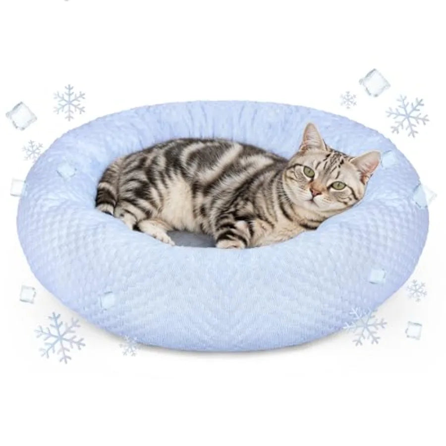 Donut Dog Bed for and Dogs - Cooling Pet Bed with Non-Slip Bottom Summer Comfort Dog Beds for Puppies Washable and Portable Egg