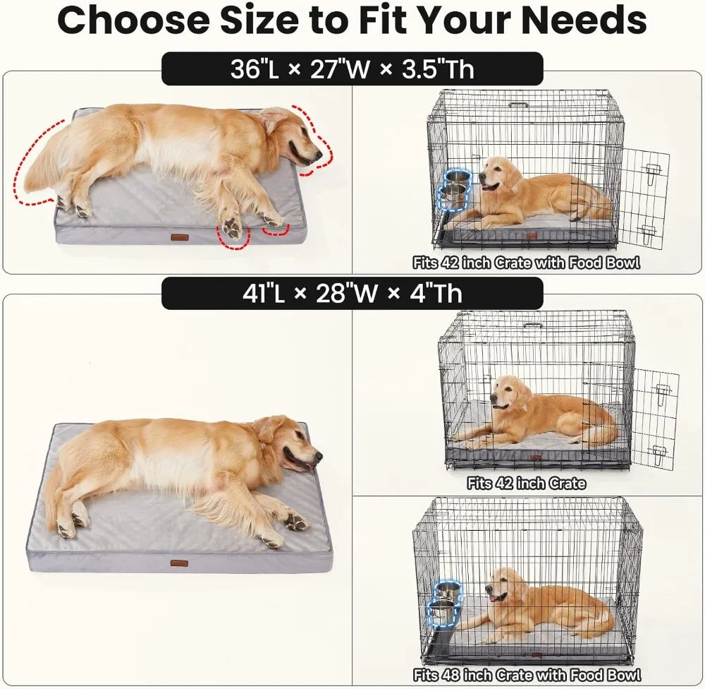 Orthopedic Waterproof Dog Bed for Large Dogs, Machine-Washable, Reversible Memory Foam, Easy-Carry Handle, 41 Inch Gray