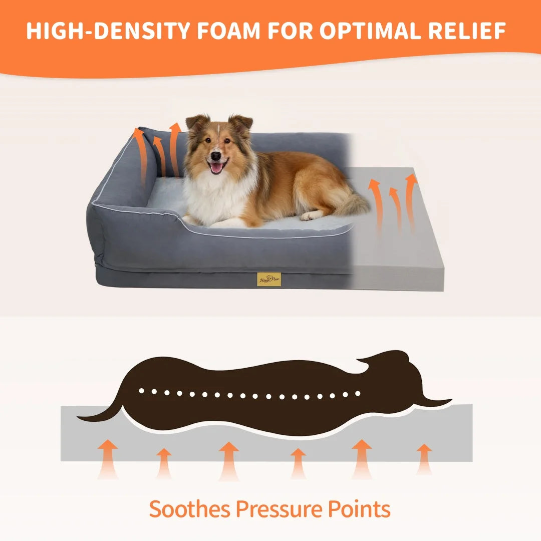 Rectangular Dog Pet Sofa Bed With Bolster Washable Couch Lounger With Flat Sponge Base Waterproof Lining Removable Cover