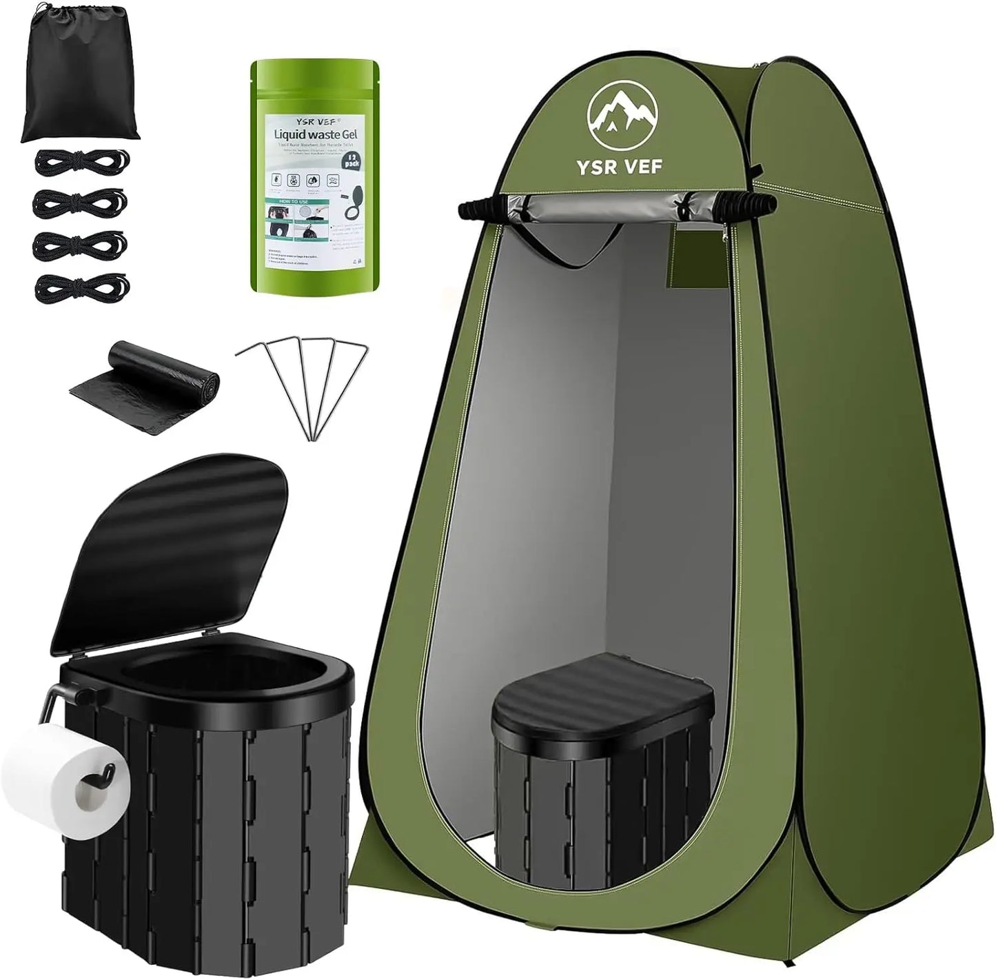 Portable Toilet Kit with Pop-Up Privacy Tent, Camping Toilet and Shower Tent, Washable Outdoor Changing Room