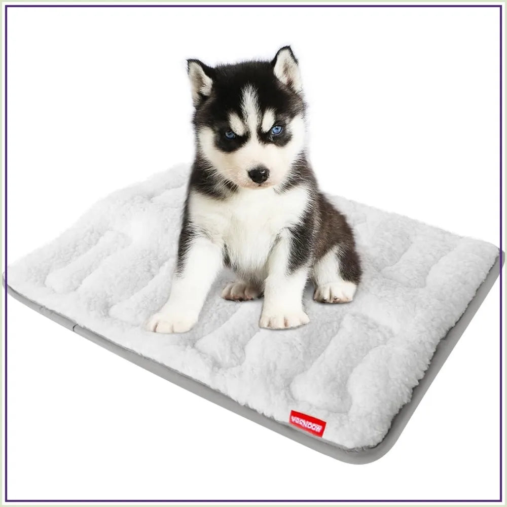 Small Dog Crate Mat, 24 x 18 Soft Plush Bed Pad, Machine Washable with Anti-Slip Bottom