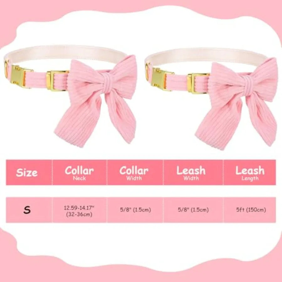 2pcs Dog Collar and Leash Set with Bowtie Cute Small Dog Collar Harness Leash Set Adjustable Breathable Soft Padded for Small Medium Dog Cat