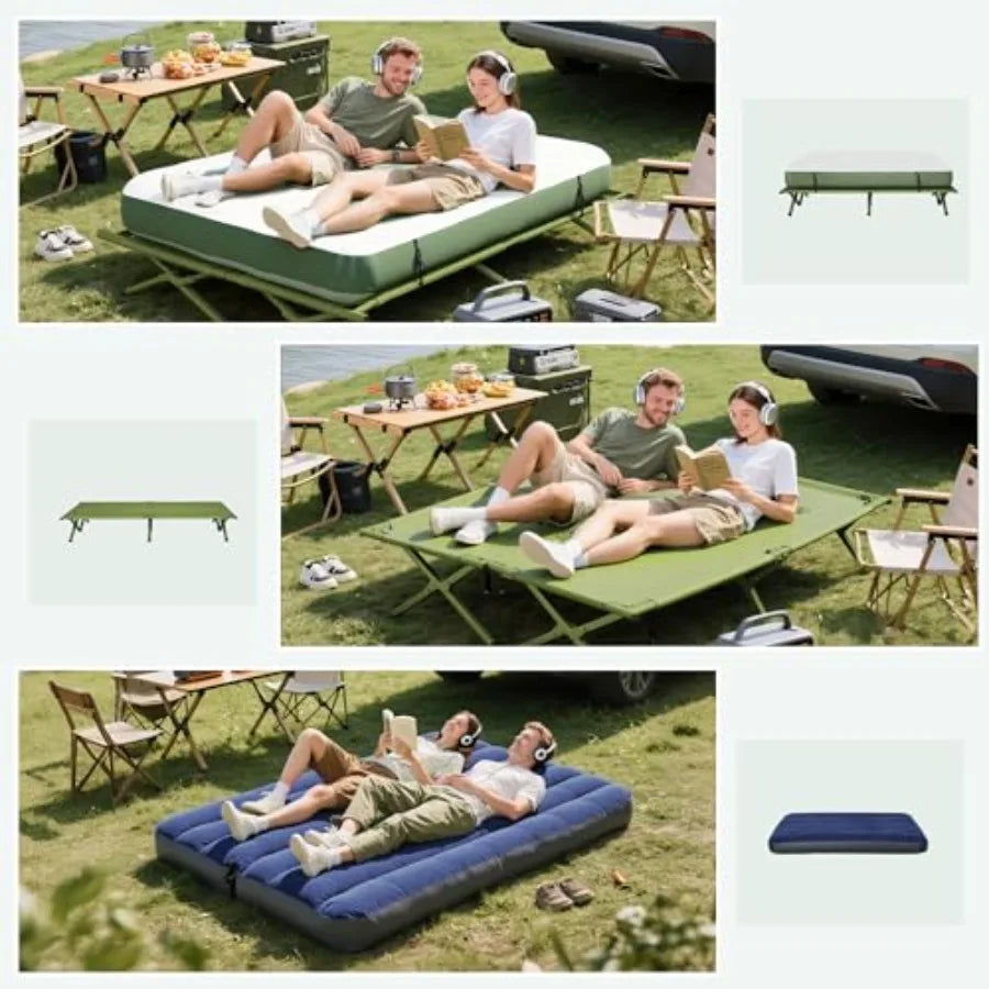2 Person Cot Tent, 4-in-1 Elevated Tent Camping Bed Combo with Air Mattress, Bed Cover, Foot Pump, Folding Off Ground Camp Cot