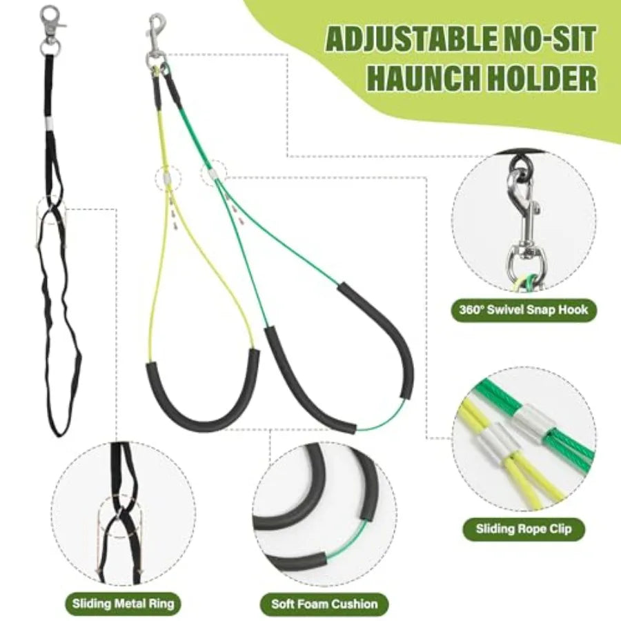 Dog Grooming Arm with Pet Grooming Hammock, 35" Pet Grooming Table Arm with Adjustable No Sit Haunch Holders, Dog Grooming Stand