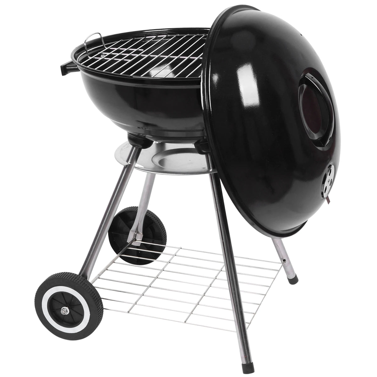 Portable Charcoal Grill with Thermometer & Wooden Handle Compact Tabletop Barbecue Grill for Outdoor Camping BBQ Grilling Backy