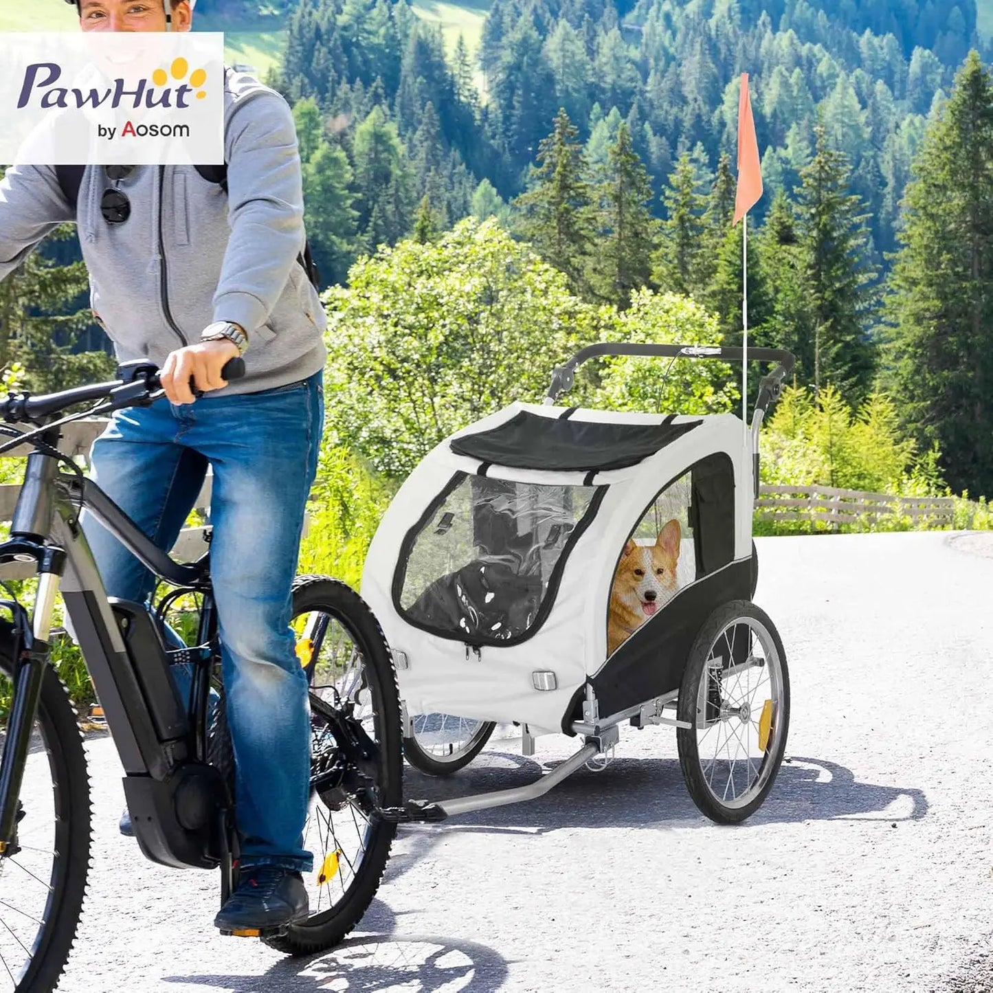 2-in-1 Pet Bike Trailer and Stroller with Canopy, Storage Pockets, and Smooth Ride for Medium Dogs
