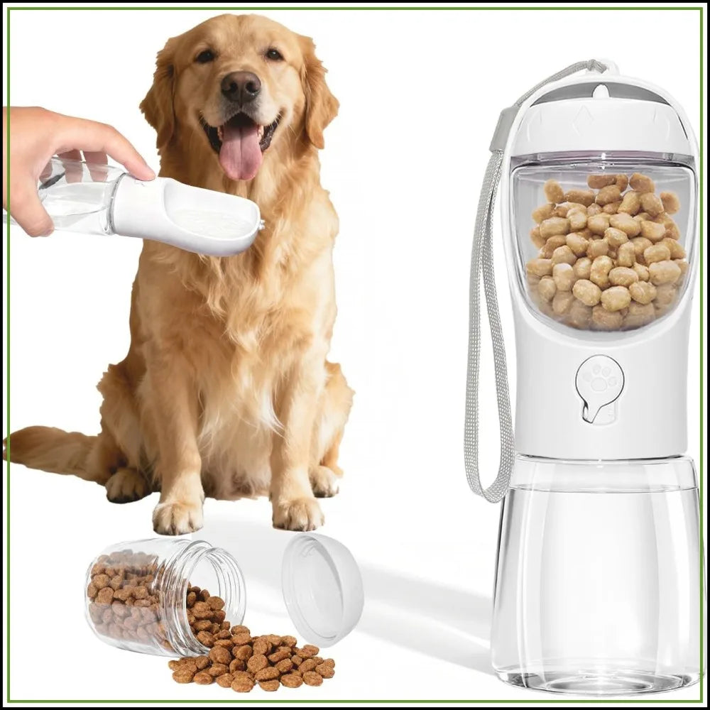 2-in-1 Portable Dog Water Bottle & Food Container, BPA Free, 12oz, Leakproof for Travel, Hiking, Walks