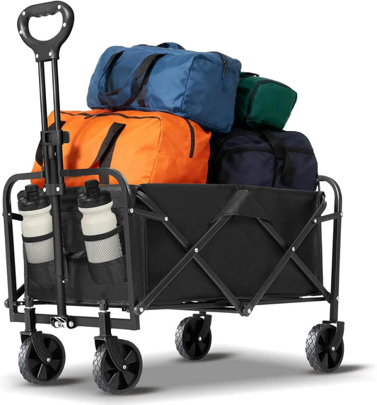 Collapsible Folding Wagon Cart with Wheels, 220 LBS Capacity, Lightweight Portable Utility Cart