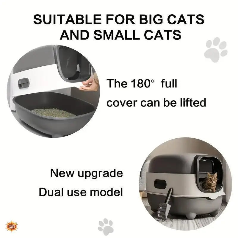 Spacious Covered Cat Litter Box Prevents Spills Easy to Clean with Scoop for Small to Medium Cats