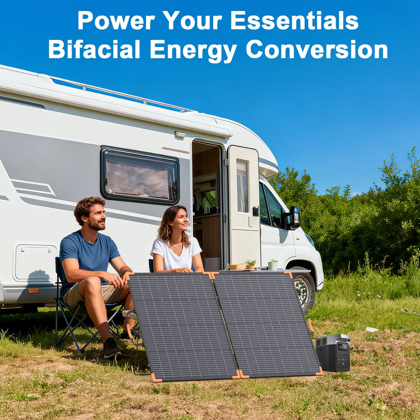 400W/200W/100W Bifacial Solar Panel Foldable Solar Charger IP68 Waterproof Solar Generator Camping RV Emergency Supply