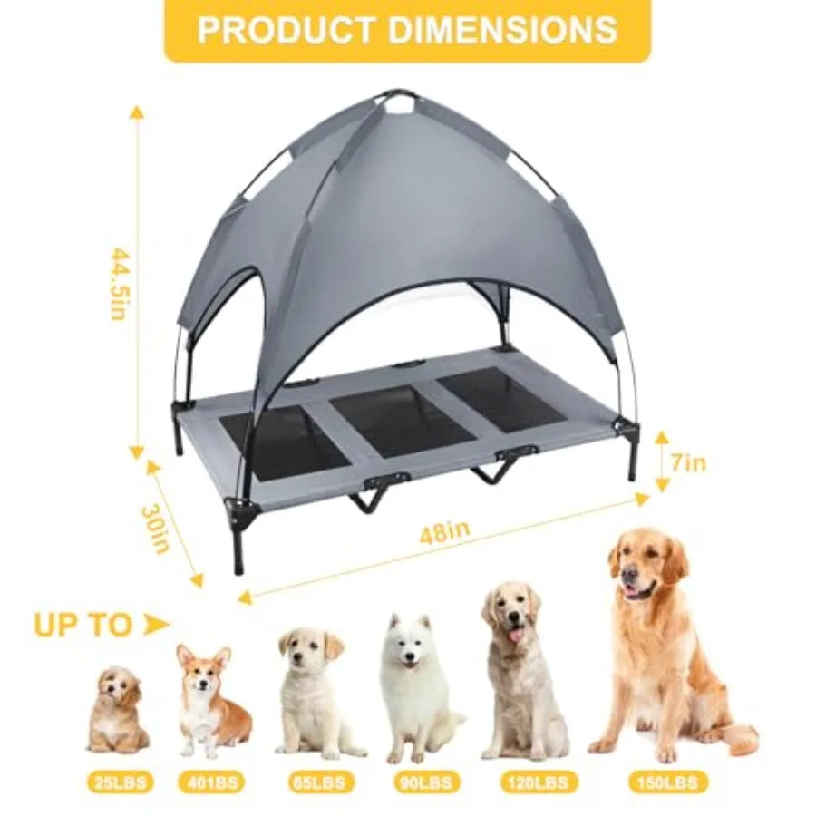 Elevated Dog Bed with Canopy 48-inch Waterproof Pet Cot Portable Outdoor Pet Bed with Carry Bag Indoor/Outdoor Cooling Canopy