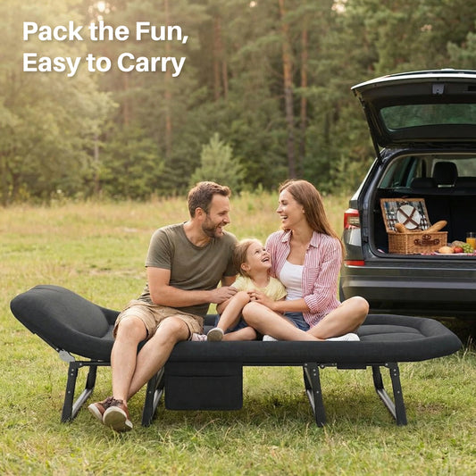 Folding Camping Makeshift Bed with Mattress, Lightweight Adjustable Camping Bed Supports 450 lbs Camping Cot with Carry Bag 6 Angle Camping Bed for Camp Outdoor