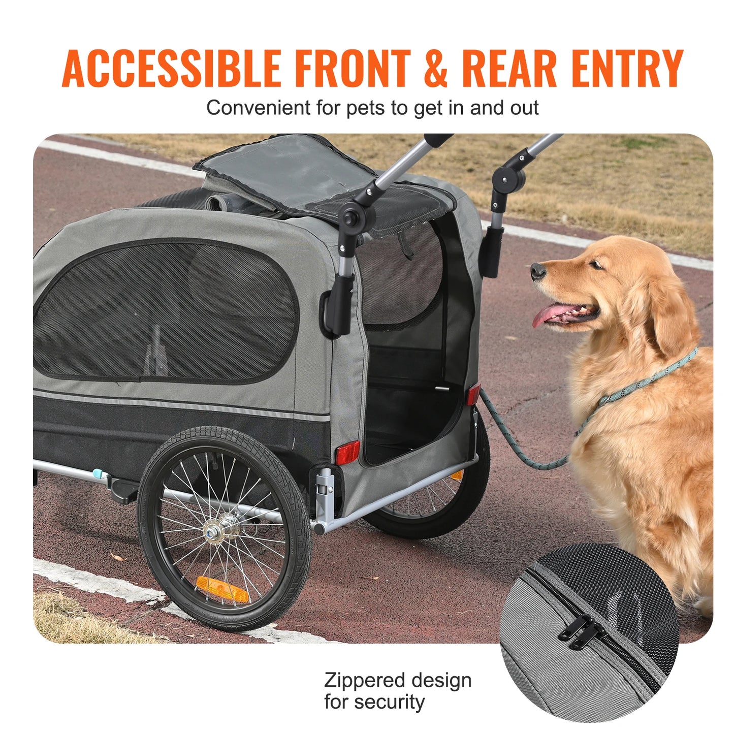 88 lbs 2-in-1 Pet Stroller Cart Dog Bike Trailer With Wheels Reflectors Easy Folding Cart Frame Bicycle Coupler Carrier