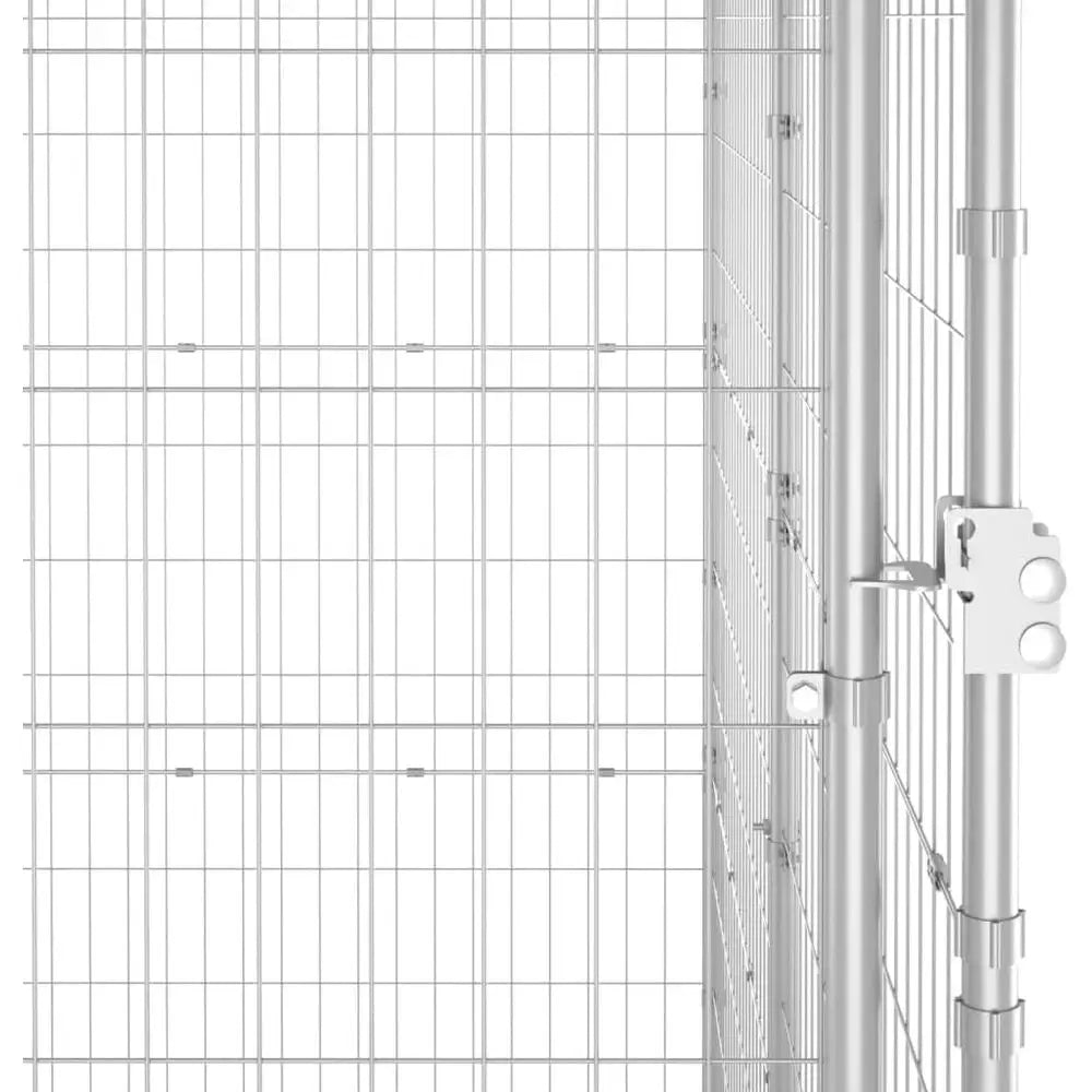 Sturdy Outdoor Metal Dog Crate, Lockable Kennel with Roof, Silver, 86.6L x 86.6W x 70.9H