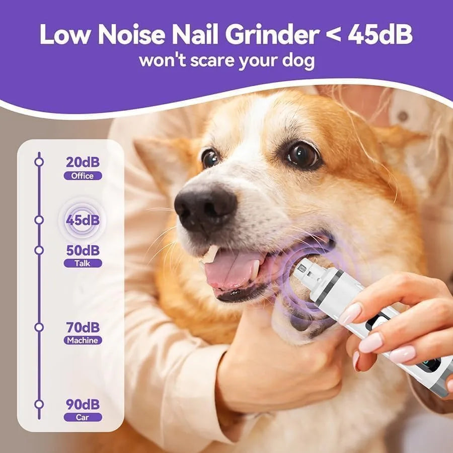 Dog Nail Grinder Quiet- Cat and Dog Nail Grinder with LED Light and Battery Display and Upgrade Grinding Head - Painless Dog Nail Grinder