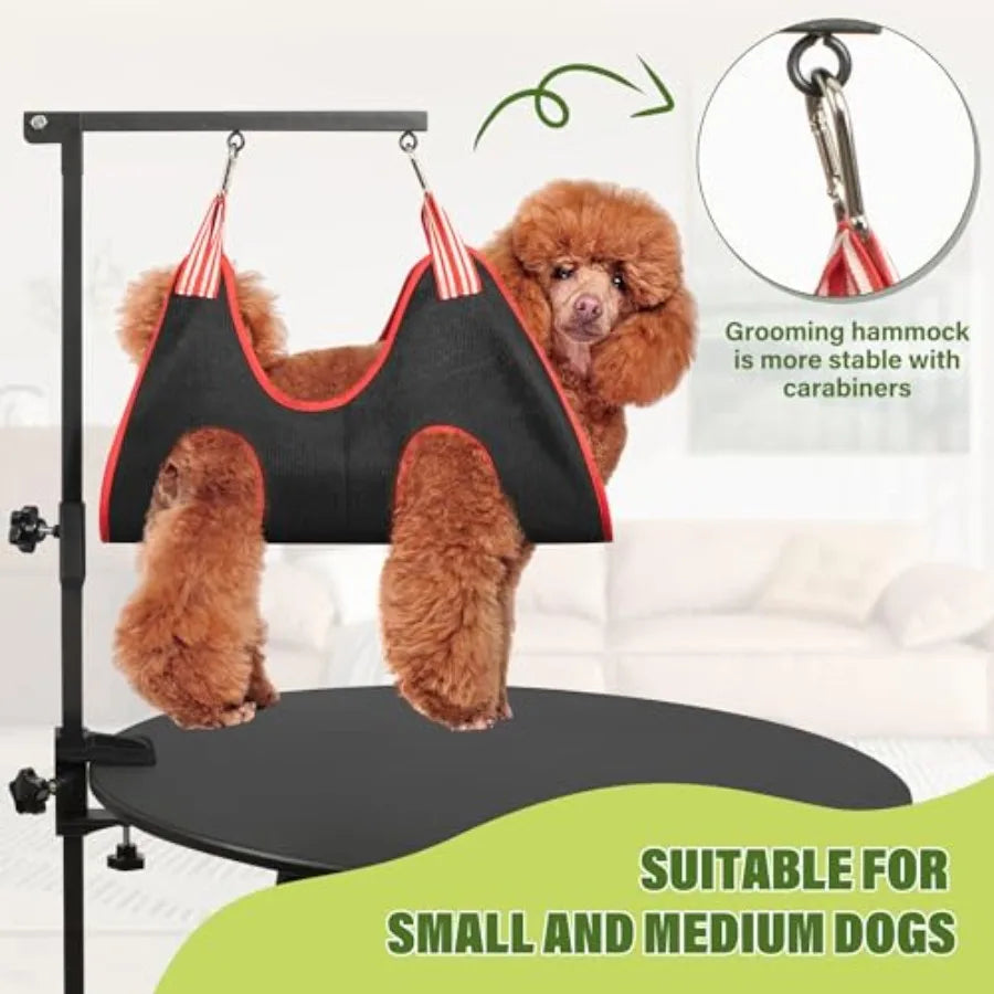 Dog Grooming Arm with Pet Grooming Hammock, 35" Pet Grooming Table Arm with Adjustable No Sit Haunch Holders, Dog Grooming Stand